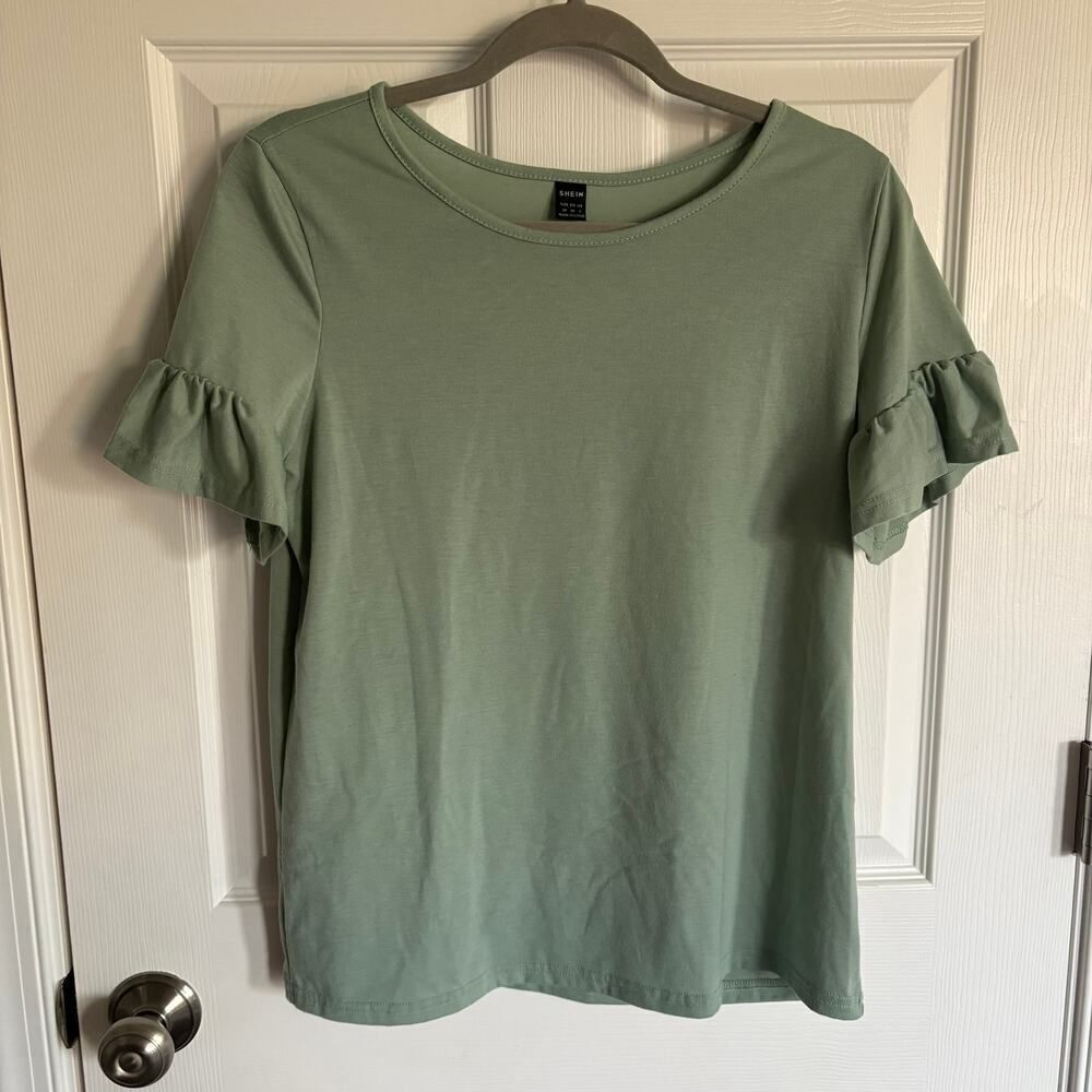 Ruffle Sleeve Top Green Medium